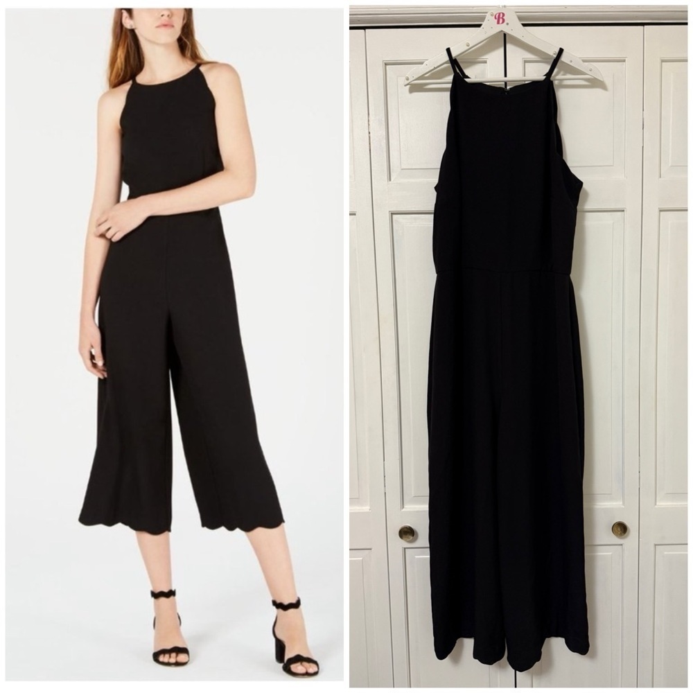 Maison Jules Scalloped Halter Jumpsuit Romper Wide Leg Classic Black Size 10